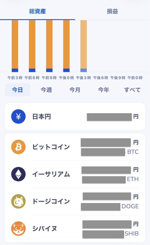 ビットフライヤー資産画面